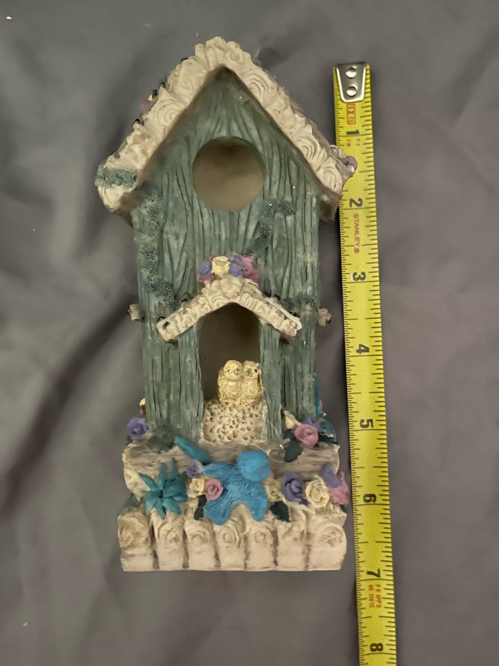 Floral Birdhouse Table Decor in Green and Blue - Unbranded